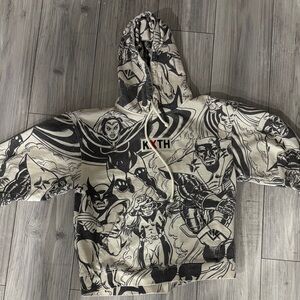 Men’s Marvel Kith Graphic Hoodie - Washed Grey/Black with off white background.